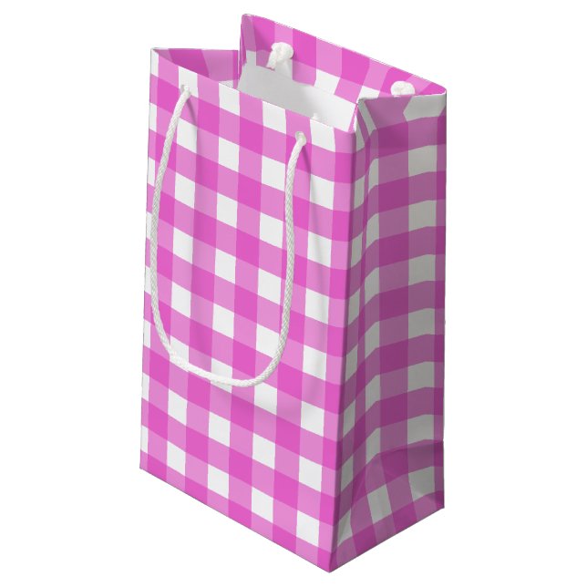 Sacola Para Presentes Pequena Gingham rosa (Verso inclinado)