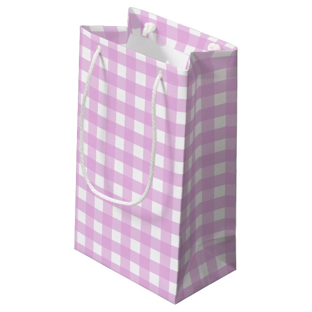 Sacola Para Presentes Pequena Gingham rosa pálido (Verso inclinado)