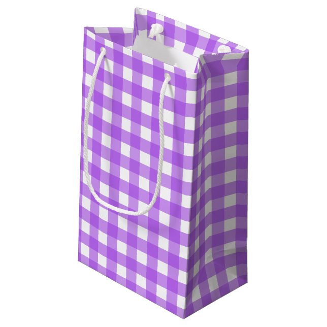 Sacola Para Presentes Pequena Gingham roxo brilhante (Verso inclinado)