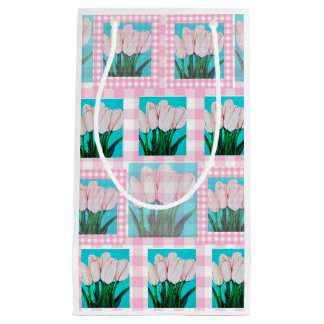 Sacola Para Presentes Pequena Gingham Tulip Gift Bag Rosa