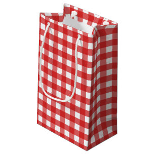 Sacola Para Presentes Pequena Gingham vermelho e branco