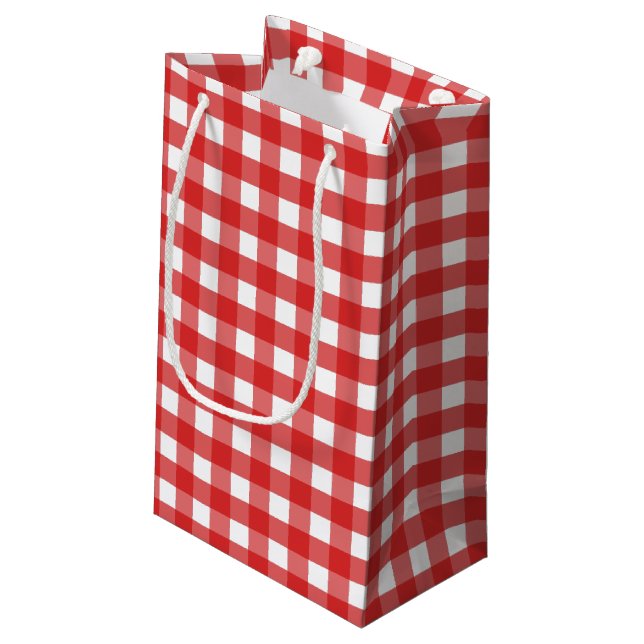 Sacola Para Presentes Pequena Gingham vermelho e branco (Verso inclinado)