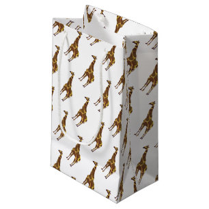 Sacola Para Presentes Pequena Girafa Brown e silhueta amarela