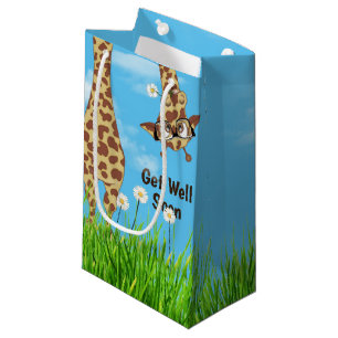 Sacola Para Presentes Pequena Girafa com óculos na grama