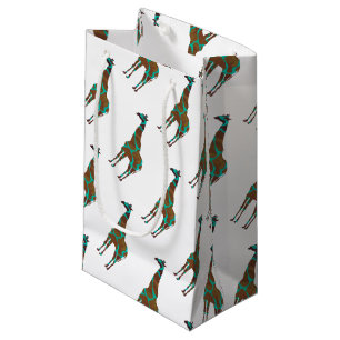 Sacola Para Presentes Pequena Giraffe Brown e Teal Silhouette