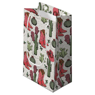 Sacola Para Presentes Pequena Girassol Country Cowgirl Pink e Green