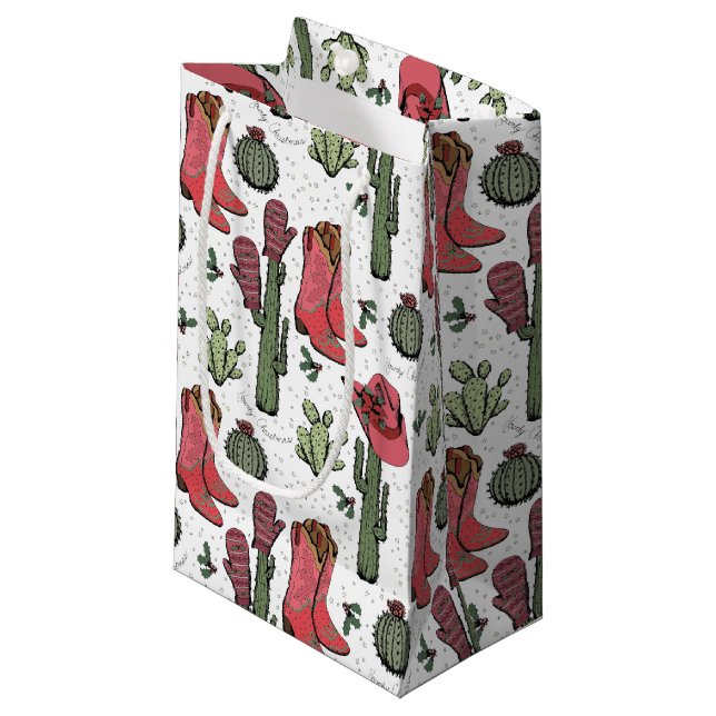 Sacola Para Presentes Pequena Girassol Country Cowgirl Pink e Green (Frente inclinada)