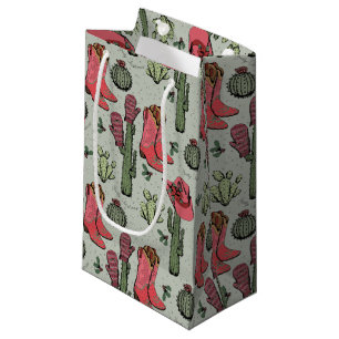Sacola Para Presentes Pequena Girassol Country Cowgirl Pink e Green
