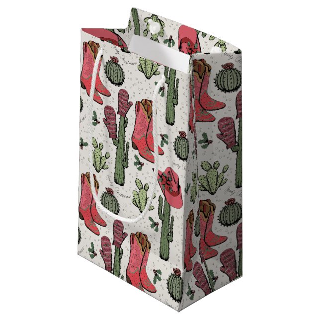 Sacola Para Presentes Pequena Girassol Country Cowgirl Pink e Green (Frente inclinada)