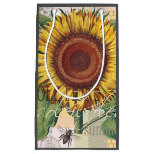 Sacola Para Presentes Pequena Girassol Vintage Damask Flower Art