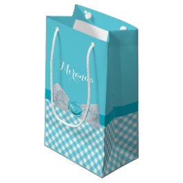 Sacola Para Presentes Pequena Girly Aqua Gingham Cute Pearls Rosa Arco Com Nome