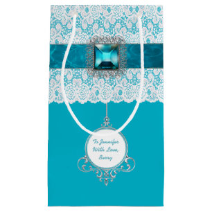 Sacola Para Presentes Pequena Glam Aqua Blue e Lace Custom Gift Bag