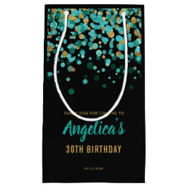 Sacola Para Presentes Pequena Glam Teal Dourado Glitter Confetti Black Birday