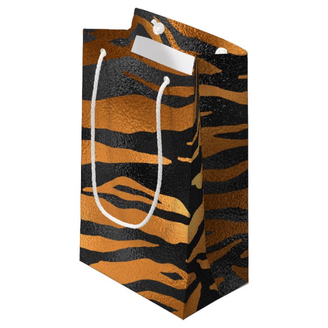 Sacola Para Presentes Pequena Glamorous Black Brown Tiger Stripes Animal Print (Frente inclinada)