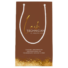 Sacola Para Presentes Pequena Glamorous Gold & Brown Lash Tech 