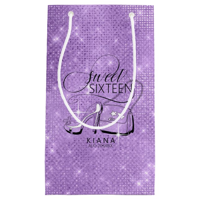 Sacola Para Presentes Pequena Glitter and Shine Sweet 16 V2 Violet ID675 (Frente)