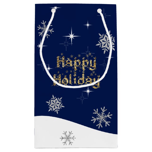 Sacola Para Presentes Pequena Glitter de Natal Simples Elegante (Verso)