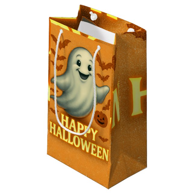 Sacola Para Presentes Pequena Glittery Ghost Halloween (Frente inclinada)