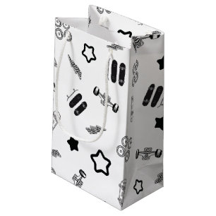 Sacola Para Presentes Pequena Glossy Black and White Skateboard Gift Bag