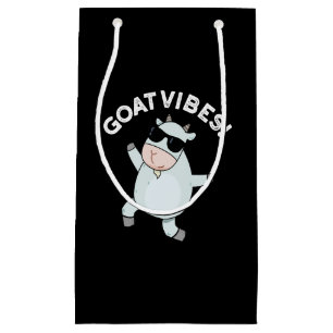 Sacola Para Presentes Pequena Goat Vibes Funny Good Vibes Animal Pun Dark BG