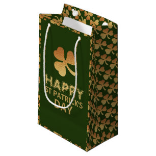 Sacola Para Presentes Pequena Gold Foil Shamrock, Partido do Dia de São Patríc