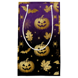 Sacola Para Presentes Pequena Golden Pumpkin Glow – Elegant Halloween Gift Bag