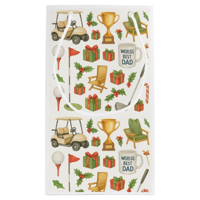 Sacola Para Presentes Pequena Golf Christmas Gifts teme para Golfer Pai (Verso)