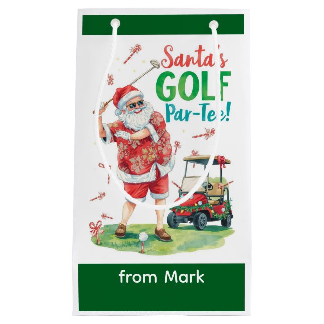 Sacola Para Presentes Pequena Golf Par-Tee Christmas Party with Santa Claus  (Frente)