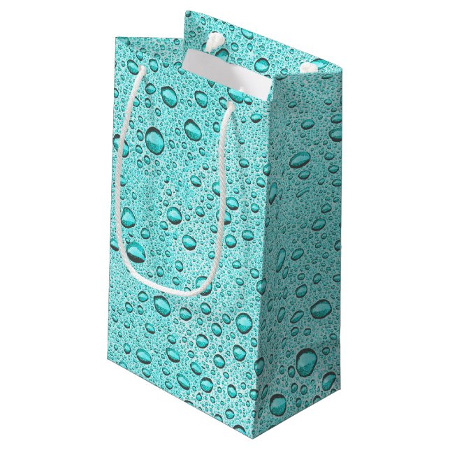 Sacola Para Presentes Pequena Gotas aquamarinas (Verso inclinado)