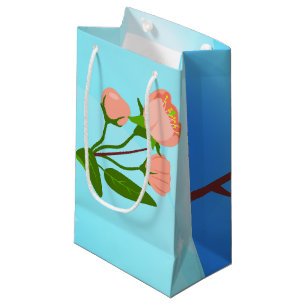 Sacola Para Presentes Pequena Gradação do céu azul com ramificação primavera flo