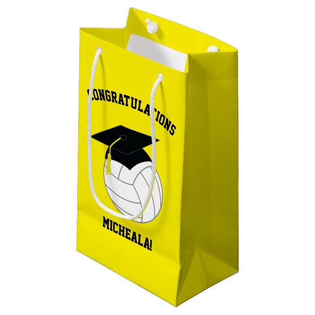 Sacola Para Presentes Pequena Graduação de Voleibol - Amarelo (Frente inclinada)