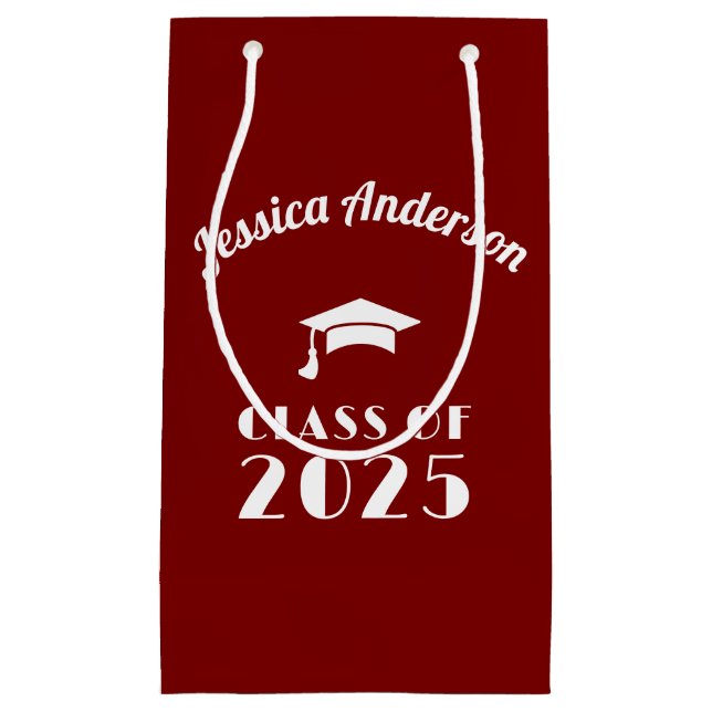 Sacola Para Presentes Pequena Graduação Personalizada Maroon e White (Frente)