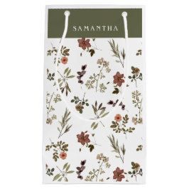 Sacola Para Presentes Pequena Green Burgundy Wildflower Monogram Name