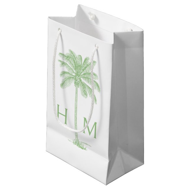 Sacola Para Presentes Pequena Green Coastal Palmetto Palm Monogram (Frente inclinada)