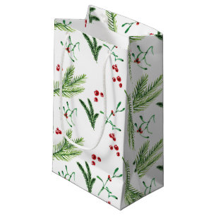 Sacola Para Presentes Pequena Greenery e Berries - Pequeno Saco-Presente