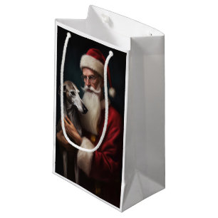 Sacola Para Presentes Pequena Greyhound com Papai Noel Natal Festivo