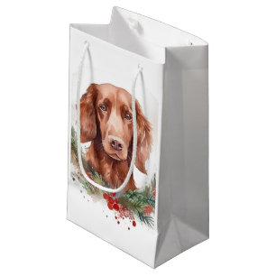 Sacola Para Presentes Pequena Grinalda de Natal do Setter Vermelho Irlandês Cão
