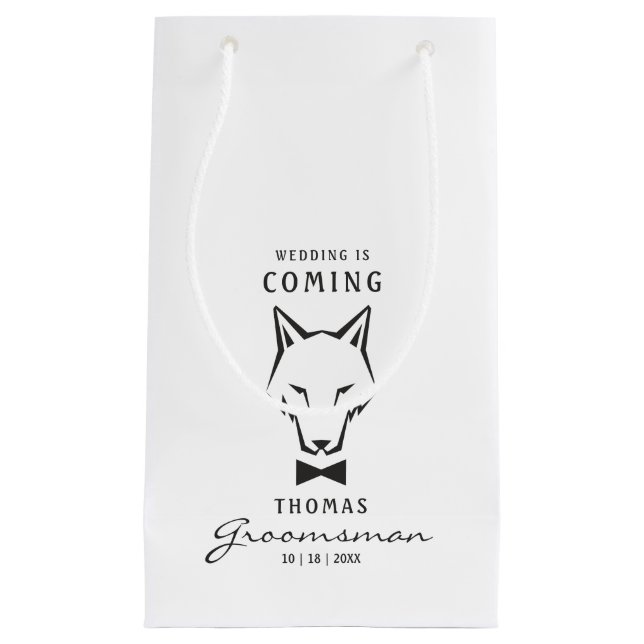 Sacola Para Presentes Pequena Groomsman Best Man Groom Wolf (Frente)