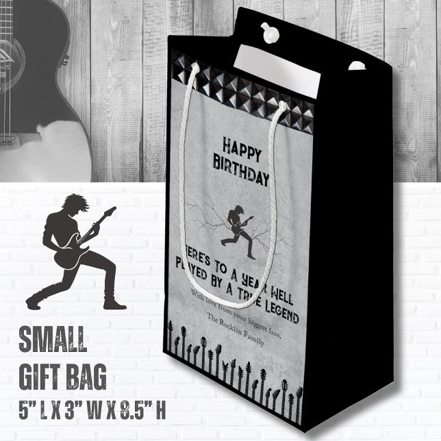 Sacola Para Presentes Pequena Grunge Silver Musical Happy Birday (Set the stage for a great celebration with this Rockstar Birthday Gift Bag)