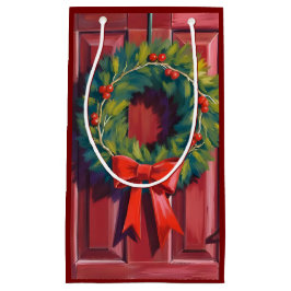 Sacola Para Presentes Pequena Guirlanda de Natal Porta Vermelha Aquarela