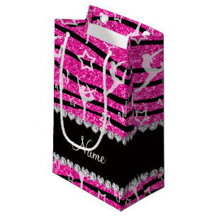 Sacola Para Presentes Pequena Gymnastics, de cor-de-rosa-quente, de neon, listra