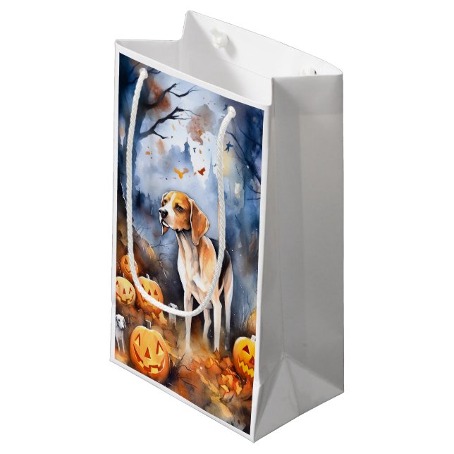 Sacola Para Presentes Pequena Halloween American English Foxhound Com Pumpkins (Frente inclinada)