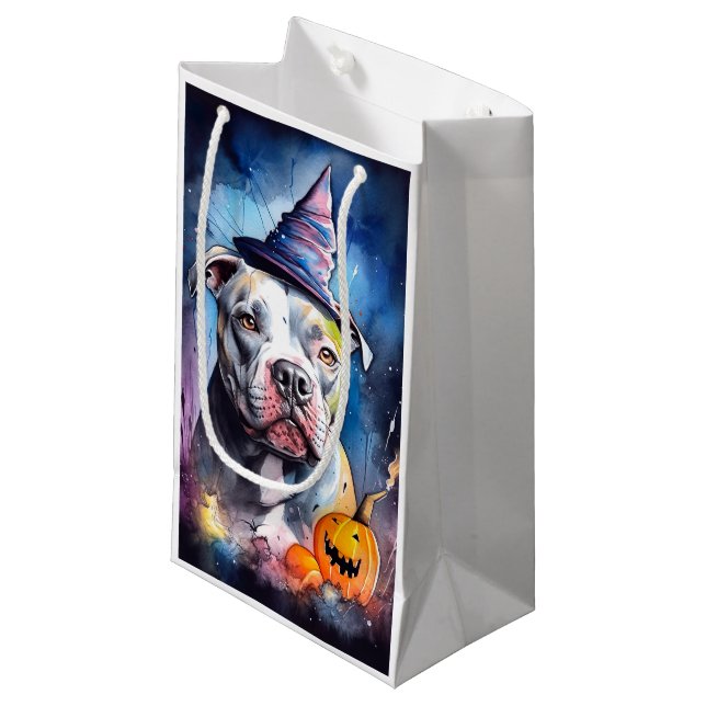 Sacola Para Presentes Pequena Halloween American Staffordshire Com Pumpkins (Frente inclinada)