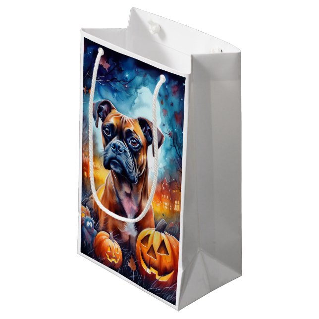 Sacola Para Presentes Pequena Halloween Boxer Com Pumpkins Assustado (Frente inclinada)