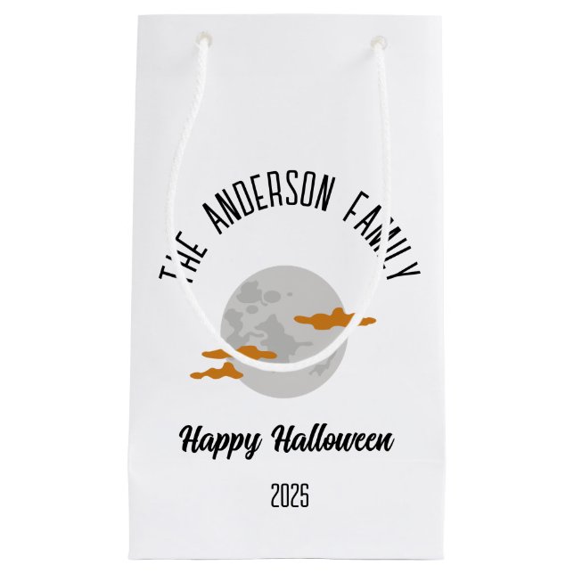 Sacola Para Presentes Pequena Halloween Brilhando Nome Personalizado da Lua Comp (Frente)