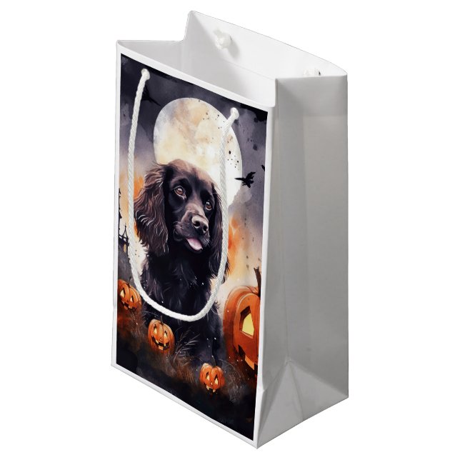 Sacola Para Presentes Pequena Halloween Cocker Spaniel Com Pumpkins (Frente inclinada)