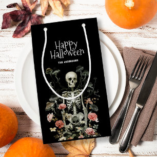 Sacola Para Presentes Pequena Halloween Esqueleto Assustador Floral Rosa Preto