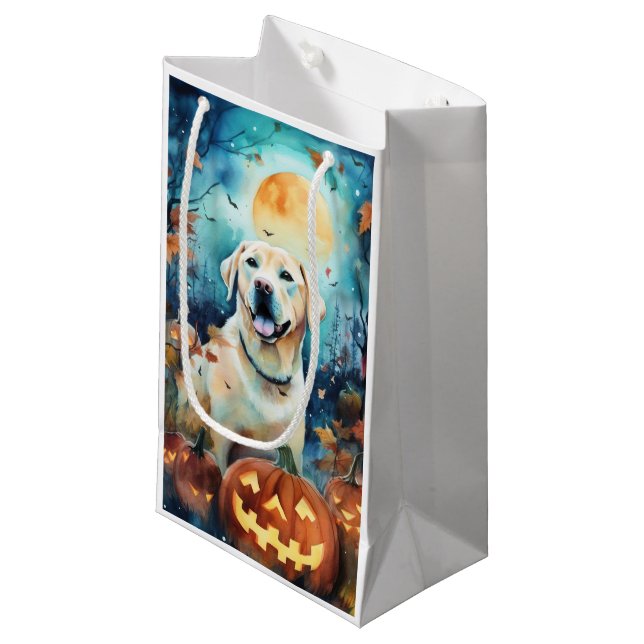 Sacola Para Presentes Pequena Halloween Labrador Com Pumpkins Assustado (Frente inclinada)
