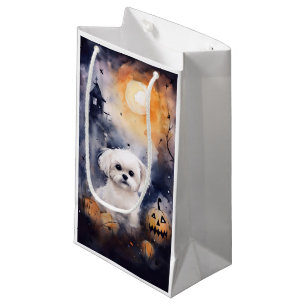 Sacola Para Presentes Pequena Halloween Maltês com Abóboras Assustador