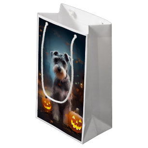 Sacola Para Presentes Pequena Halloween Schnauzer Com Pumpkins Assustado